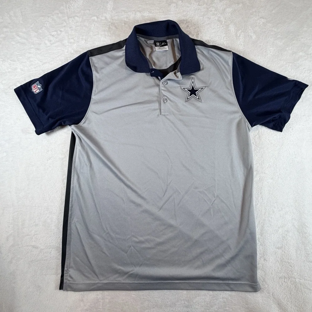 Nike Polo Dallas Cowboys Mens Sz L Gray Dri-FIT Shirt NFL Football Performance